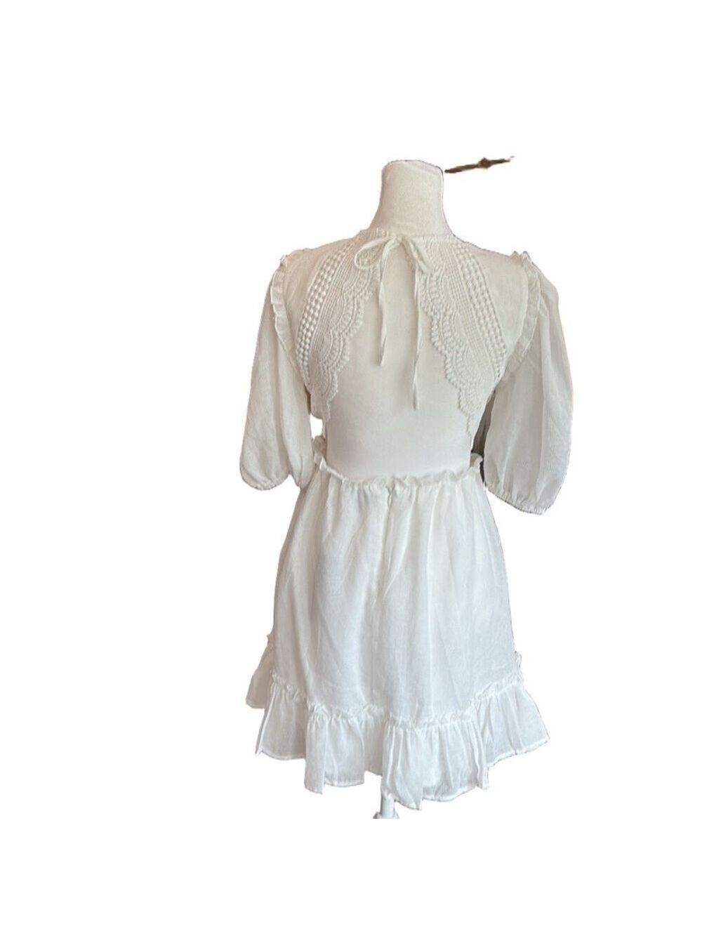 Lulu’s Size M Daylight Darling lace trim mini dress. White open back bride-to-be - Picture 2 of 14